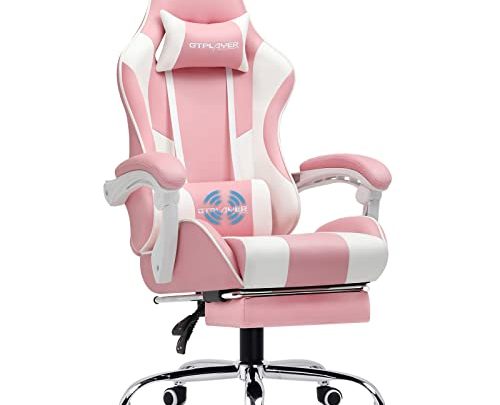 GTPLAYER Gaming Chair, Computer Chair with Footrest and Lumbar Support, Height Adjustable Game Chair with 360°-Swivel Seat and Headrest and…
