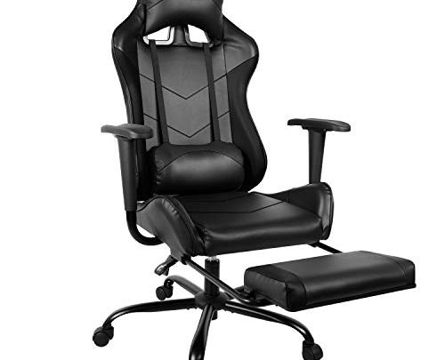Gaming Chair PU Leather Racing Chair with Footrest, High Back Recliner Swivel Office Chair Ergonomic Headrest Lumbar Support Desk Chair,…