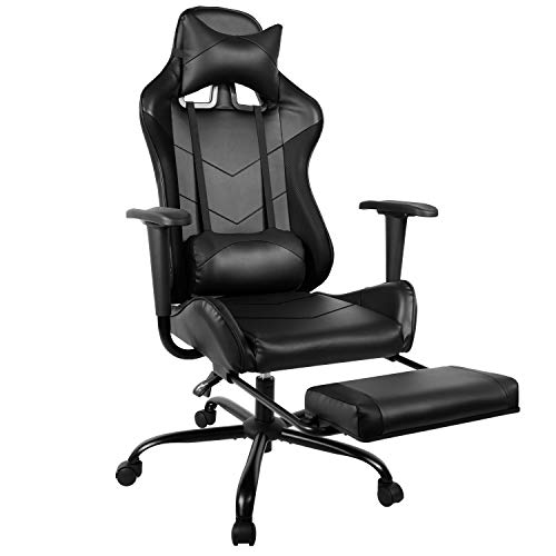 Gaming Chair PU Leather Racing Chair with Footrest, High Back Recliner Swivel Office Chair Ergonomic Headrest Lumbar Support Desk Chair,…
