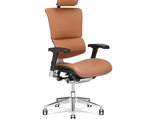 X-Chair X4 High End Executive Chair, Cognac Leather with Headrest – Ergonomic Office Seat/Incredible Lower Back Support/Floating Recline/Stunning Aesthetic/Adjustable/Perfect for…