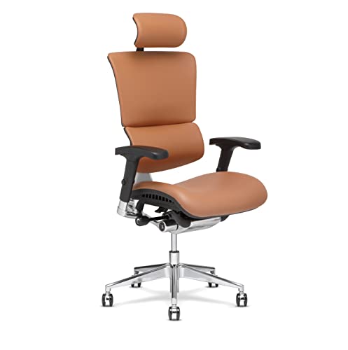 X-Chair X4 High End Executive Chair, Cognac Leather with Headrest – Ergonomic Office Seat/Incredible Lower Back Support/Floating Recline/Stunning Aesthetic/Adjustable/Perfect for…