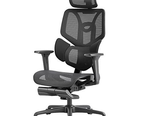 Hbada Ergonomic Office Chair Elastic Adaptative Adjustment Back Lumbar Support Computer Chair High-Density Breathable Mesh Desk Chair with Footrest,Black