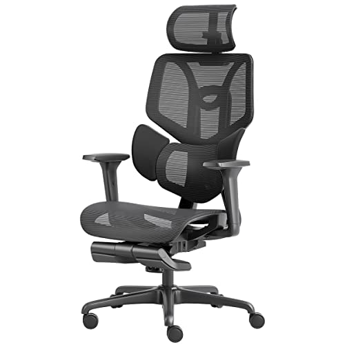 Hbada Ergonomic Office Chair Elastic Adaptative Adjustment Back Lumbar Support Computer Chair High-Density Breathable Mesh Desk Chair with Footrest,Black