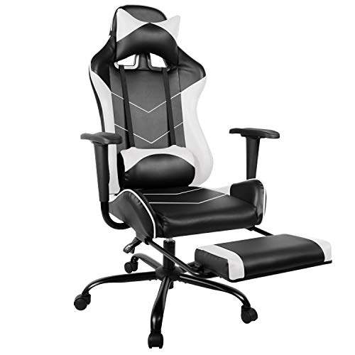 Gaming Chair PU Leather Racing Chair with Footrest, High Back Recliner Swivel Office Chair Headrest Ergonomic Lumbar Support Desk Chair,…