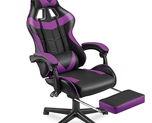 Soontrans Purple Gaming Chair with Footrest, Ergonomic Gamer Chair, Video Game Chairs with Adjustable Headrest, Removable Lumbar Support Office Chair,…