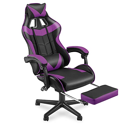 Soontrans Purple Gaming Chair with Footrest, Ergonomic Gamer Chair, Video Game Chairs with Adjustable Headrest, Removable Lumbar Support Office Chair,…
