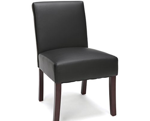 OFM ESS Collection Bonded Leather Executive Armless Guest Chair with Wooden Legs, in Black (ESS-9020-BLK)