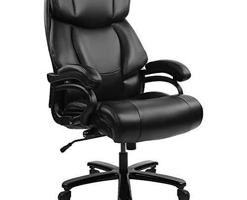 High Back Big & Tall 400lb Office Chair – Adjustable Built-in Lumbar Support, Heavy Duty Metal Base and Tilt Angle…