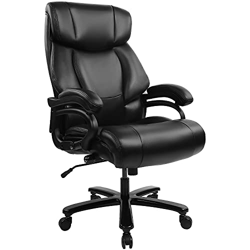 High Back Big & Tall 400lb Office Chair – Adjustable Built-in Lumbar Support, Heavy Duty Metal Base and Tilt Angle…