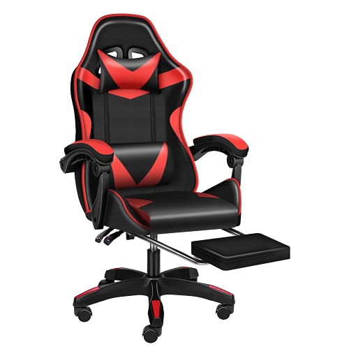 YSSOA Gaming Office High Back Computer Leather Desk Mesh Ergonomic Adjustable Swivel Task Chair with Headrest and Lumbar Support, Red/Black