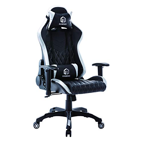 Gaming Chair Racing Office Chair Computer Desk Chair Executive and Ergonomic Reclining Swivel Chair with Headrest and Lumbar Cushion (BK/Silver)