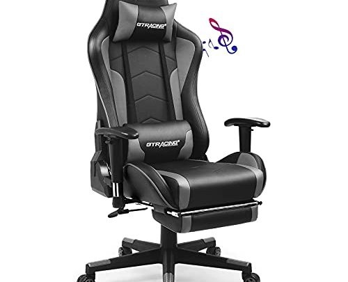 GTRACING Gaming Chair with Footrest and Bluetooth Speakers Music Video Game Chair Heavy Duty Ergonomic Computer Office Desk Chair Gray