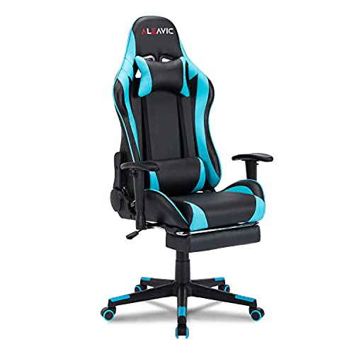 ALEAVIC Gaming Chair with Footrest High Back Ergonomic Adjustable，Racing Style PU Leather Gaming Chair for Adults，Computer Gaming Chair with Headrest…