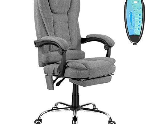 Massage Office Chair with Footrest, Heated Ergonomic Linen Fabric Computer Chair with Lumbar Support, Executive High Back Reclining Office Chair,…