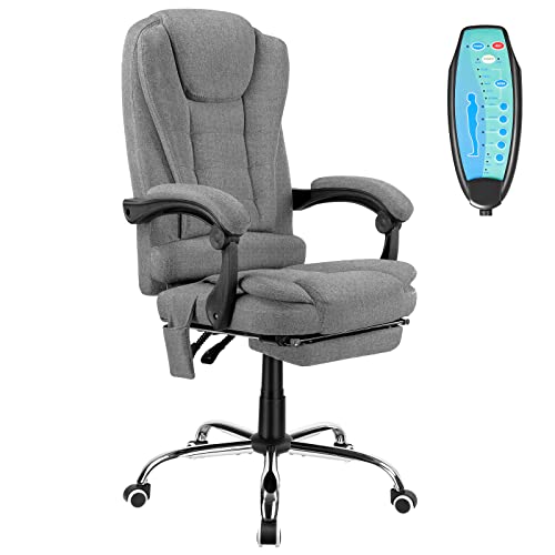 Massage Office Chair with Footrest, Heated Ergonomic Linen Fabric Computer Chair with Lumbar Support, Executive High Back Reclining Office Chair,…