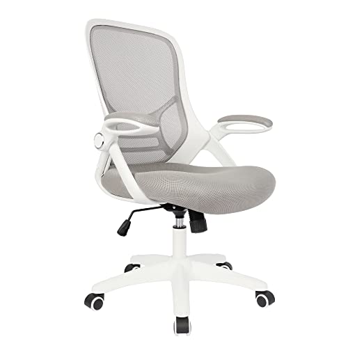 Office Chair Ergonomic Mesh Swivel Computer Task Desk Chair Comfortable, Flip-up Arms, Adjustable Height (Grey)