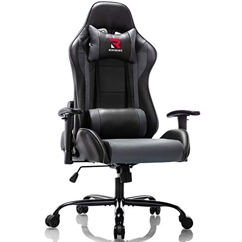 Massage Gaming Chair Reclining Video Game Chair PC Computer Chair for Home and Office (Grey, Without Footrest)