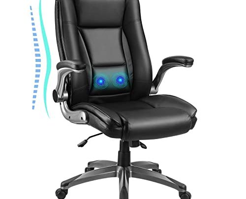 High Back Executive Massage Office Chair with Flip-Up Arms, Adjustable Bonded Leather Ergonomic Computer Chair with Lumbar Support, Heavy Duty…