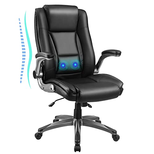High Back Executive Massage Office Chair with Flip-Up Arms, Adjustable Bonded Leather Ergonomic Computer Chair with Lumbar Support, Heavy Duty…