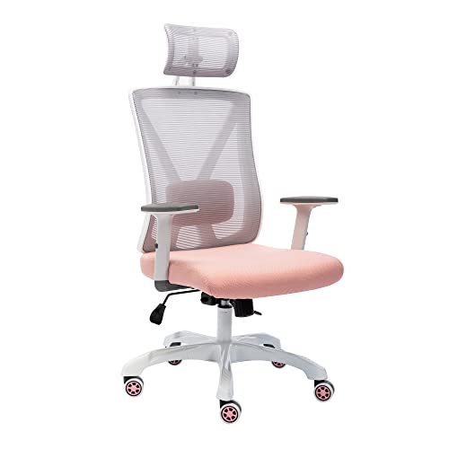 Ergonomic Home Office Chair with Adjustable Lumbar Support and Armrests, Breathable Mesh Back and Padded Seat Desk Chair, White Task…