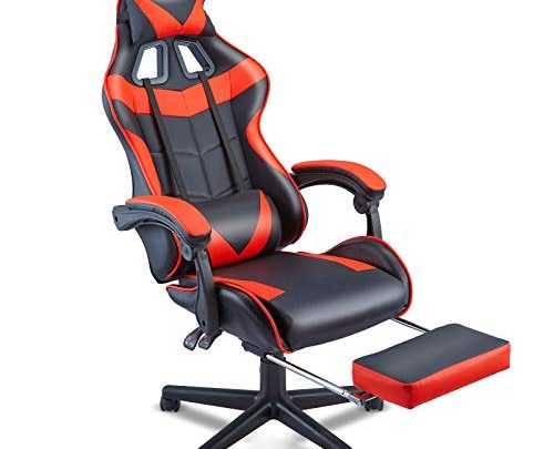 Soontrans Red Gaming Chair with Footrest,Racing Gaming Chair,Computer Gamer Chair,Ergonomic Game Chair with Adjustable Headrest and Lumbar Support