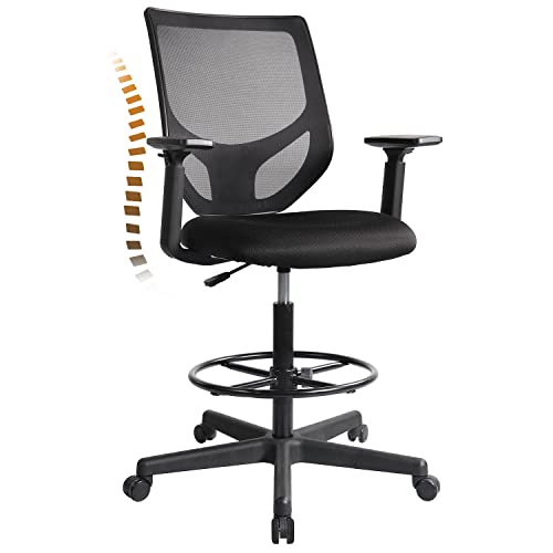 Drafting Chair, Tall Office Chair Ergonomic Mesh Office Chair Standing Desk Chair with Adjustable Foot Ring and Armrests (Black, Drafting…
