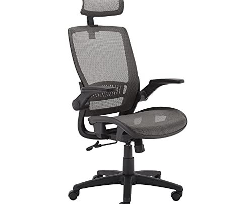 Amazon Basics Ergonomic Adjustable High-Back Mesh Chair with Flip-Up Arms and Headrest, Contoured Mesh Seat – Grey