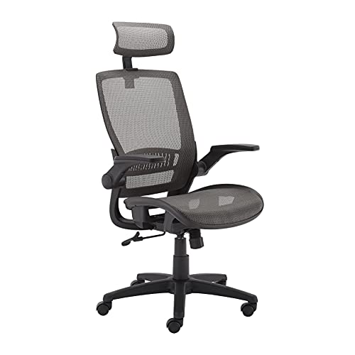 Amazon Basics Ergonomic Adjustable High-Back Mesh Chair with Flip-Up Arms and Headrest, Contoured Mesh Seat – Grey