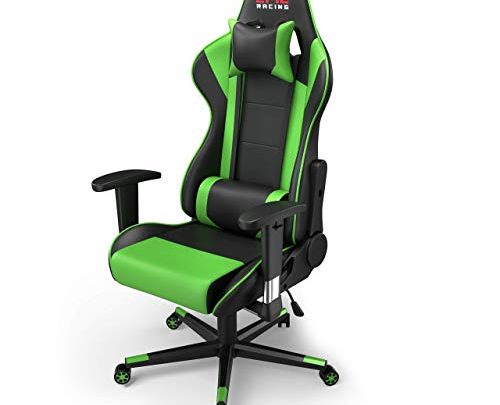 Epic Racing Professional Gaming Chair with Adjustable Height, Full Recline and Headrest/Lumbar Support (Green)