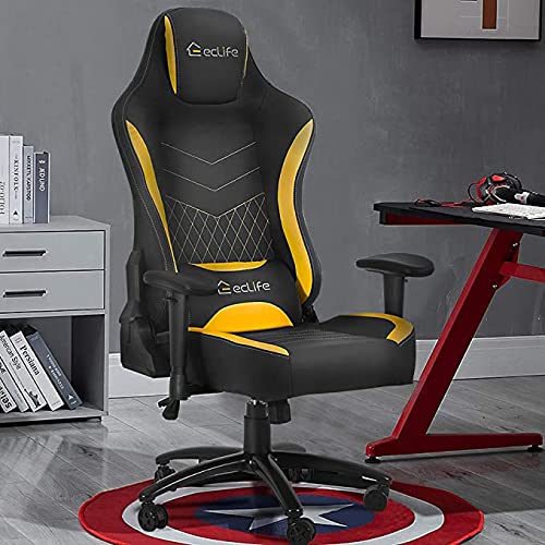 Gaming Chair Racing Massage Computer – Cushioned Comfort High Back PU Leather USB Vibrator Ergonomic Recliner Home Office Video Game…