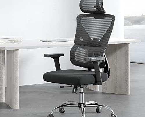 Hbada Ergonomic Office Chair Elastic Adaptative Adjustment Back Lumbar Support Mesh Desk Chair with 115° Rocking, Black