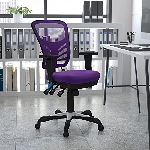 Flash Furniture Mid-Back Purple Mesh Multifunction Executive Swivel Ergonomic Office Chair with Adjustable Arms