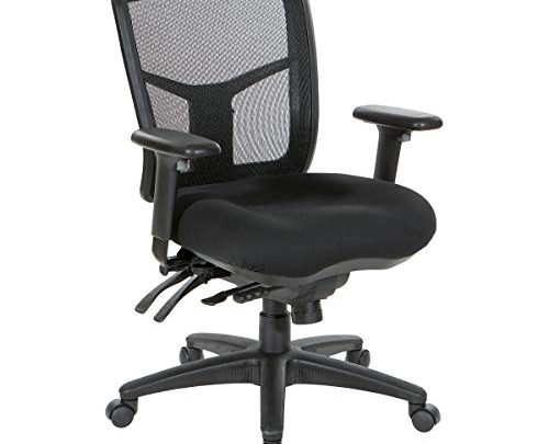 Office Star ProGrid Mid Back Managers Chair with Adjustable Arms, Multi-Function and Seat Slider (Black)