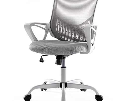 Home Office Chair Ergonomic Computer Desk Chair Mesh Mid-Back Height Adjustable Swivel Chair with Armrest, Grey