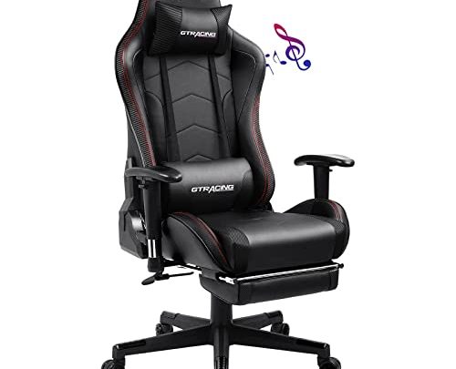 GTRACING Gaming Chair with Footrest, Bluetooth Speakers Ergonomic Carbon Fiber Leather High Back Music Video Game Chair Heavy Duty Computer…