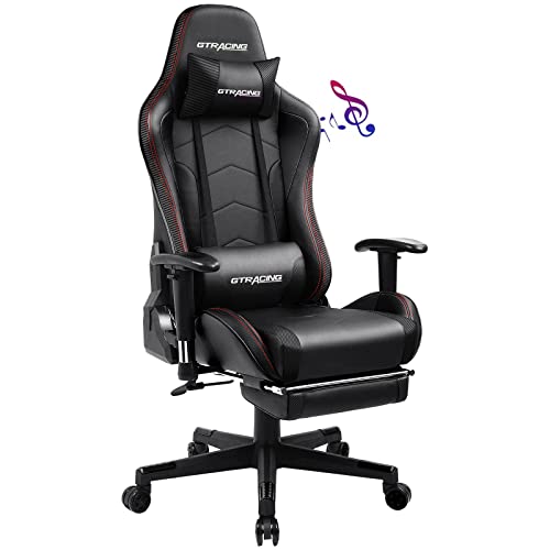 GTRACING Gaming Chair with Footrest, Bluetooth Speakers Ergonomic Carbon Fiber Leather High Back Music Video Game Chair Heavy Duty Computer…
