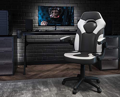 Flash Furniture X10 Gaming Chair Racing Office Ergonomic Computer PC Adjustable Swivel Chair with Flip-up Arms, White/Black LeatherSoft