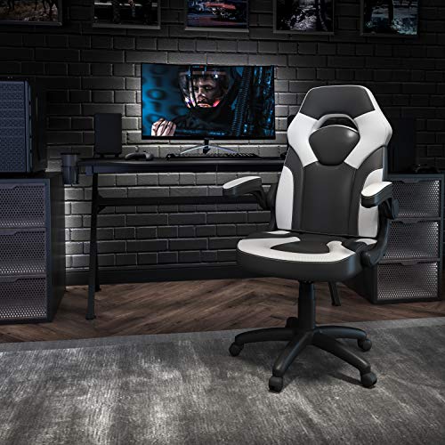 Flash Furniture X10 Gaming Chair Racing Office Ergonomic Computer PC Adjustable Swivel Chair with Flip-up Arms, White/Black LeatherSoft