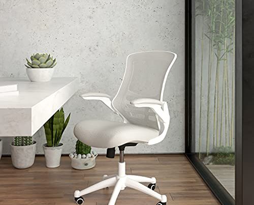 Flash Furniture Mid-Back Light Gray Mesh Swivel Ergonomic Task Office Chair with White Frame and Flip-Up Arms