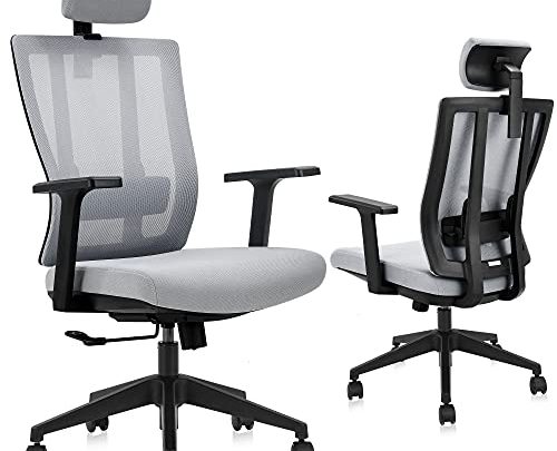 YITAHOME Ergonomic Mesh Office Chair, High Back Desk Chair – Adjustable Headrest, Tilt Function, Lumbar Support and PU Wheels, Swivel…