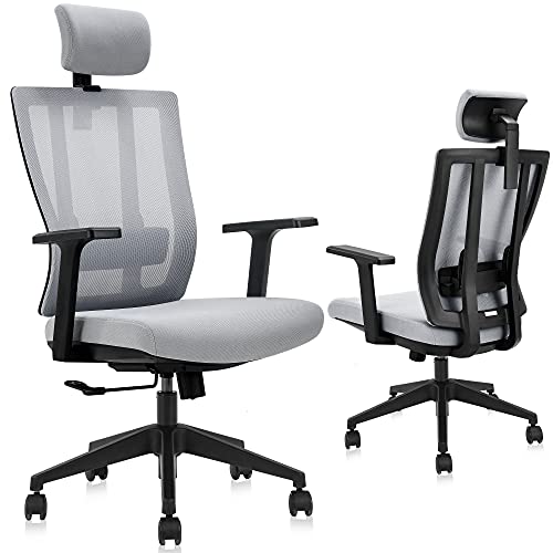 YITAHOME Ergonomic Mesh Office Chair, High Back Desk Chair – Adjustable Headrest, Tilt Function, Lumbar Support and PU Wheels, Swivel…