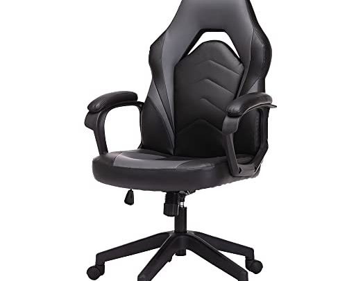 Office Gaming Chair, Ergonomic Computer Game Chair Bonded Leather Swivel Desk Chair Adjustable Height Comfortable Upholstered Armrests (Gray)