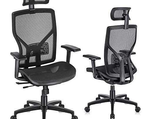 SUNNOW Ergonomic Office Chair with Adjustable Lumbar Support, High-Back Mesh Desk Chair with Sliding Seat, Headrest, 2D Armrest – Swivel…