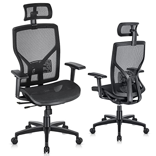 SUNNOW Ergonomic Office Chair with Adjustable Lumbar Support, High-Back Mesh Desk Chair with Sliding Seat, Headrest, 2D Armrest – Swivel…
