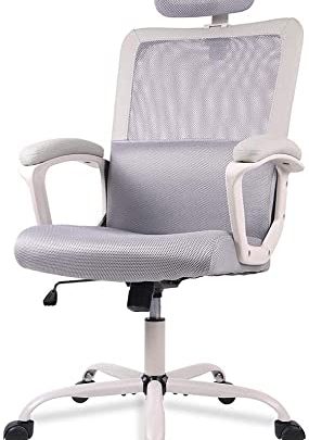 Desk Chair, Ergonomic Mesh Office Chair High Back Computer Chair with Adjustable Headrest,Lumbar Support, Tilt Function,Swivel Rolling, Soft PU Armrest…