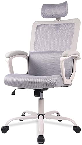 Desk Chair, Ergonomic Mesh Office Chair High Back Computer Chair with Adjustable Headrest,Lumbar Support, Tilt Function,Swivel Rolling, Soft PU Armrest…