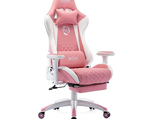 S*MAX Pink Gaming Chair with Footrest Thicken Seat Ergonomic Computer Gamer Chair with 3D Armrest PU Leather Headrest and Lumbar…