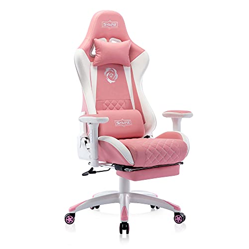 S*MAX Pink Gaming Chair with Footrest Thicken Seat Ergonomic Computer Gamer Chair with 3D Armrest PU Leather Headrest and Lumbar…