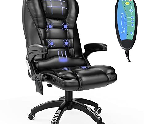 Ergonomic Massage Office Chair with Heated, Faux Leather High Back Executive 6 Pointed Vibrating Computer Gaming Chair with Lumbar Support,…