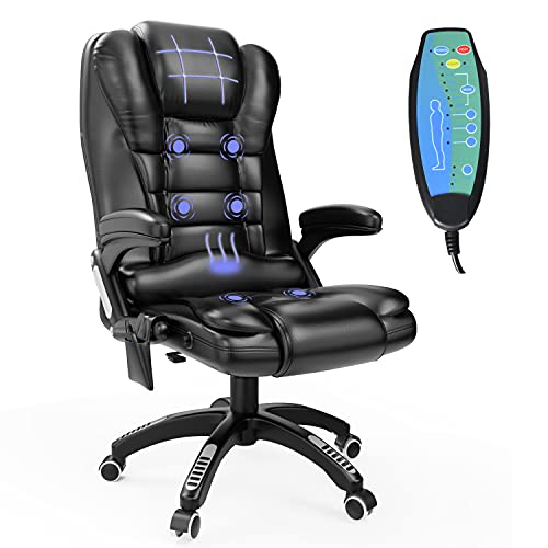 Ergonomic Massage Office Chair with Heated, Faux Leather High Back Executive 6 Pointed Vibrating Computer Gaming Chair with Lumbar Support,…